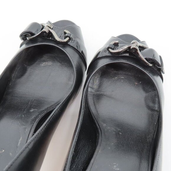 Cole Haan 7.5 Black Leather Peep Toe Metallic Hook High Heel Pumps NikeAir - Picture 10 of 14